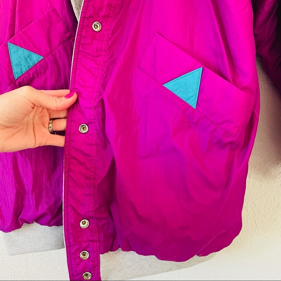 Vintage 80s 90s Magenta & Grey Reversible Puffer Windbreaker - Picture 9 of 11